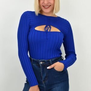 Γυναικείο πλεκτό crop top με άνοιγμα στο μπούστο