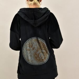 Γυναικείο σετ φόρμας velvet over size με τύπωμα yin yang